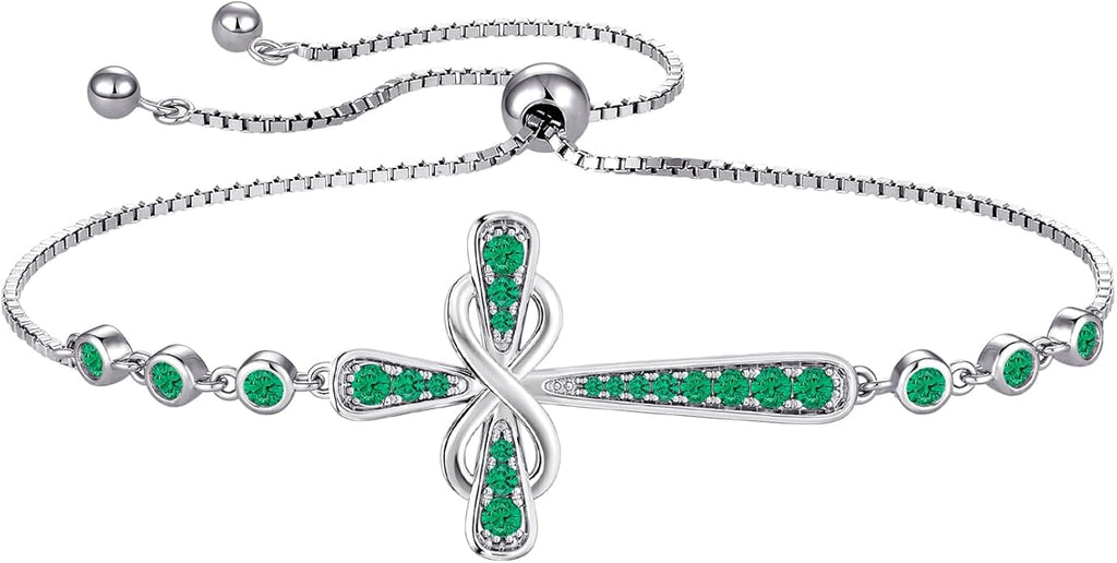 YL Cross Bracelet 925 Sterling Silver Infinity Sideways Link Bracelet Birthstone Jewelry for Women