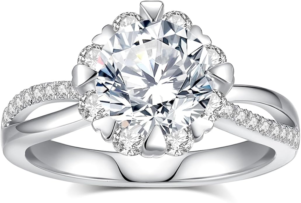 Moissanite Engagement Rings for Women,D Color VVS1 Round Cut Moissanite Ring 925 Sterling Silver Promise Rings for Her