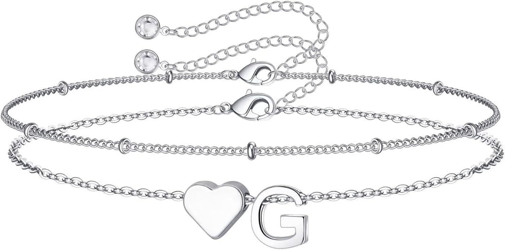 M MOOHAM Valentines Day Gifts for Kids Teen Girls -14K-Gold-Plated Heart Initial A-Z Bracelets for Women Girl Dainty Gold Bracelets Birthday Valentines Gifts for Women Her Teenage Girls Kid Teen Gift