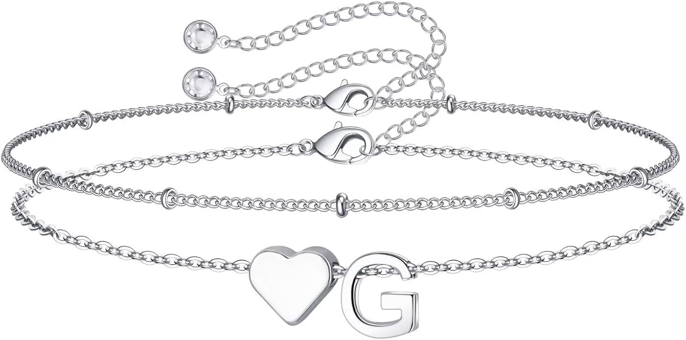 M MOOHAM Valentines Day Gifts for Kids Teen Girls -14K-Gold-Plated Heart Initial A-Z Bracelets for Women Girl Dainty Gold Bracelets Birthday Valentines Gifts for Women Her Teenage Girls Kid Teen Gift