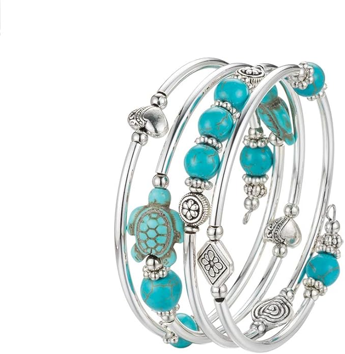 BULINLIN Layered Wrap Bangle Turquoise Bracelet - Bead Bracelet with Natural Agate Stone, Gifts For Women