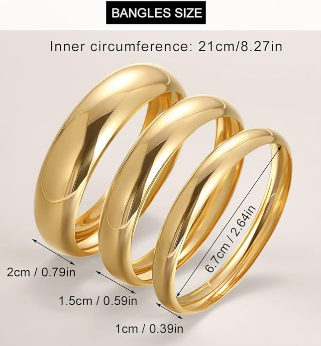 Chunky Gold Bangle Bracelets for Women, Dainty 14k Gold Plated Big Stackable Bangles Set, Trendy Cuff Bracelet Stack Fashion Jewelry Gifts