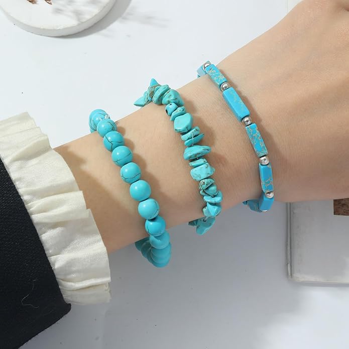 3Pcs Natural Stone Bracelets for Women 8mm Crystal Beaded Bracelets Handmade Stretch Bracelet Healing Crystal Jewelry for Women