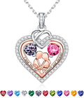 Iefil Valentines Day Gifts for Her - 925 Sterling Silver Double Heart Birthstone Necklace for Women, Anniversary Birthday Gifts for Wife I Love You Gift Couple Sitting Hugging Each Other Jewelry Gift