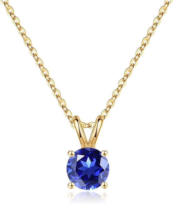 SMILEST Birthstone Necklace for Women Mom Wife, 1ct Sparkle Round Cut Birthstone Pendant 925 Sterling Silver Necklace Gifts for Women Mom Wife Friend