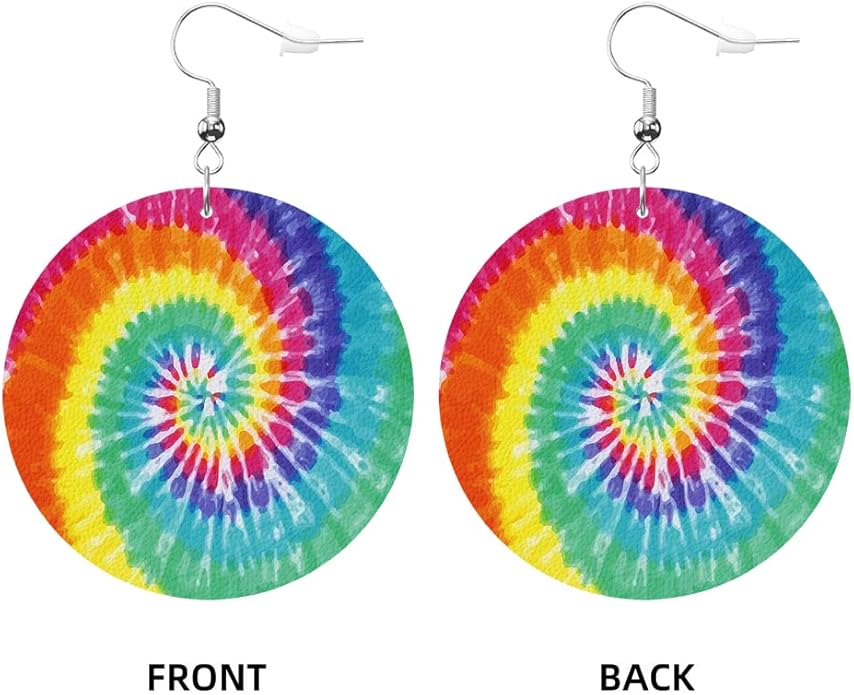 Swono Dinosaurs Round Faux Leather Earrings for Women Adorable Funny Cartoon Dragon Animal Tree Funny Lightweight Double-Side Printed Drop Dangle Earring for Birthday Party Gift