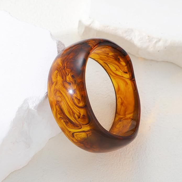 FAXHION Chunky Resin Acrylic Bangle Bracelets for Women, Colorful Wide Geometric Bangles Set, Statement Stackable Bracelet Jewelry Gift