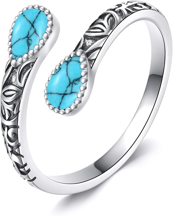 Turquoise Ring 925 Sterling Silver Adjustable Vintage Ring Turquoise Jewelry Gifts for Women