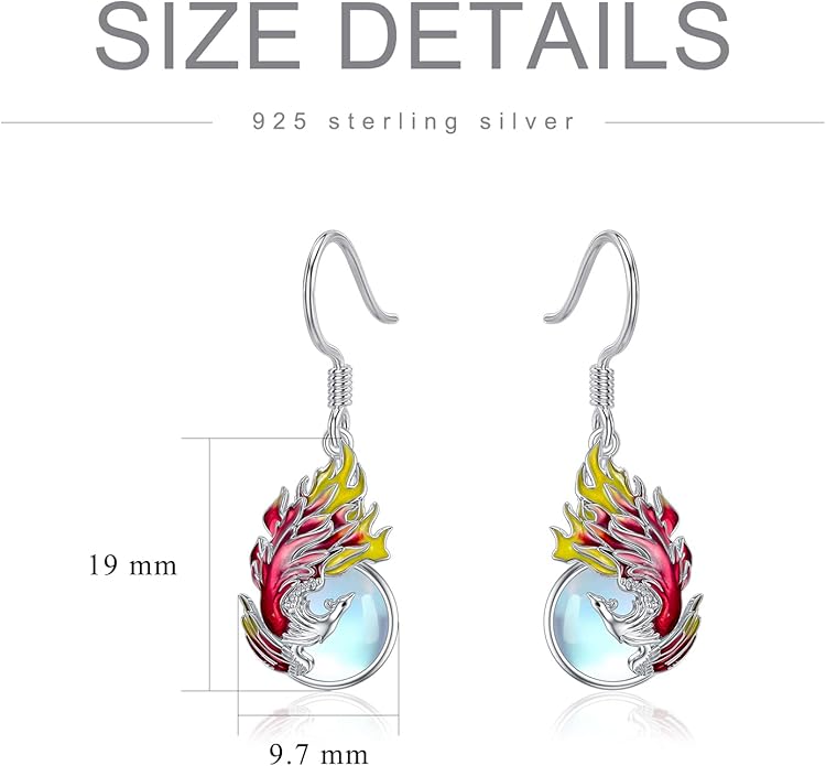 PELOVNY Animal Dangle Earrings Sterling Silver Hypoallergenic Moss Agate Crystal Moonstone Earrings Bee Butterfly Dolphin Peacock Phoenix Jewelry Birthday Christmas Gifts for Women