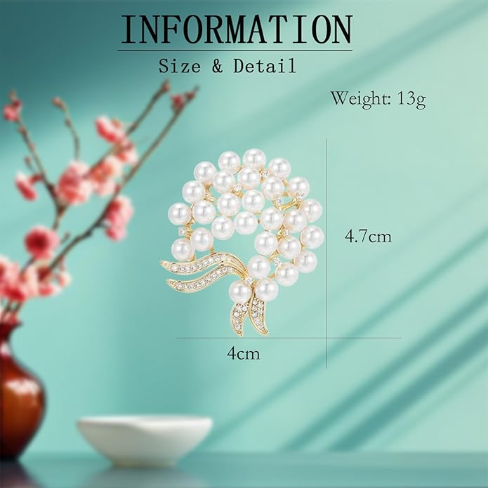 Flower Floral Brooch Pin Pearl Rhinestone Crystal Brooches Pins Scarf Brooch Clip Christmas Lapel Pin Dress Accessories for Women