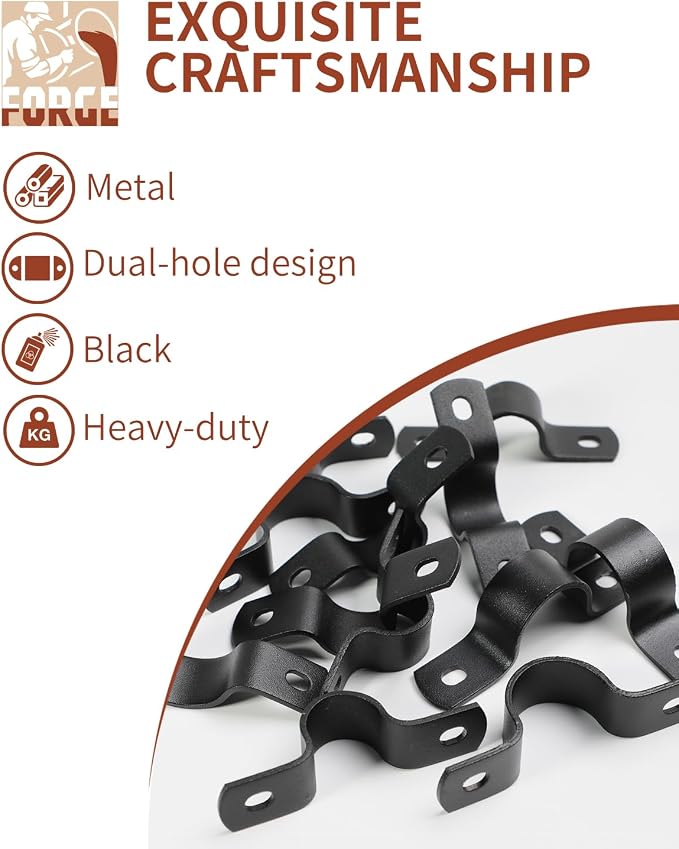 Black U-Clamps 3/4 INCH Metal Pipe Clamps 2-Hole U-Brackets Suitable - Image 2
