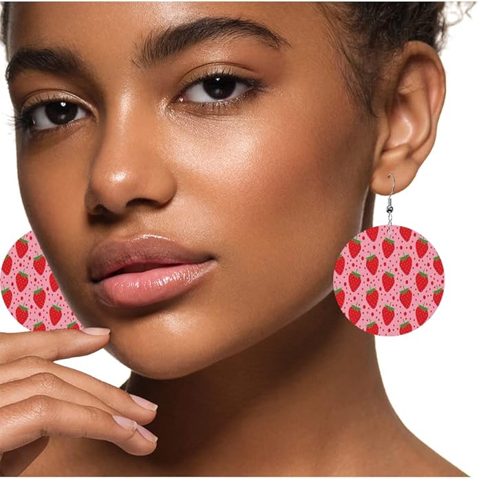 Swono Dinosaurs Round Faux Leather Earrings for Women Adorable Funny Cartoon Dragon Animal Tree Funny Lightweight Double-Side Printed Drop Dangle Earring for Birthday Party Gift