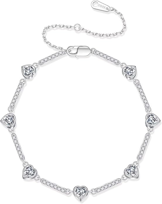 Iefil Valentines Day Gifts for Her - 925 Sterling Silver Heart Charm Link Bracelet, Anniversary Birthday Gifts for Women Wife Mom Girlfriend Daughter, 6"+2"