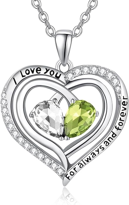 Valentine's Day Gifts for Wife 925 Sterling Silver Double Birthstone Pendant Necklaces I Love You for Always and Forever Necklace Anniversary Birthday Gifts for Wife Girlfriend Mom Her