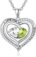 Valentine's Day Gifts for Wife 925 Sterling Silver Double Birthstone Pendant Necklaces I Love You for Always and Forever Necklace Anniversary Birthday Gifts for Wife Girlfriend Mom Her