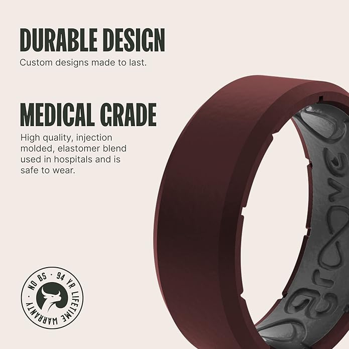 Groove Life Edge Silicone Ring - Breathable Rubber Wedding Rings for Men, Unique Design, Comfort Fit Ring
