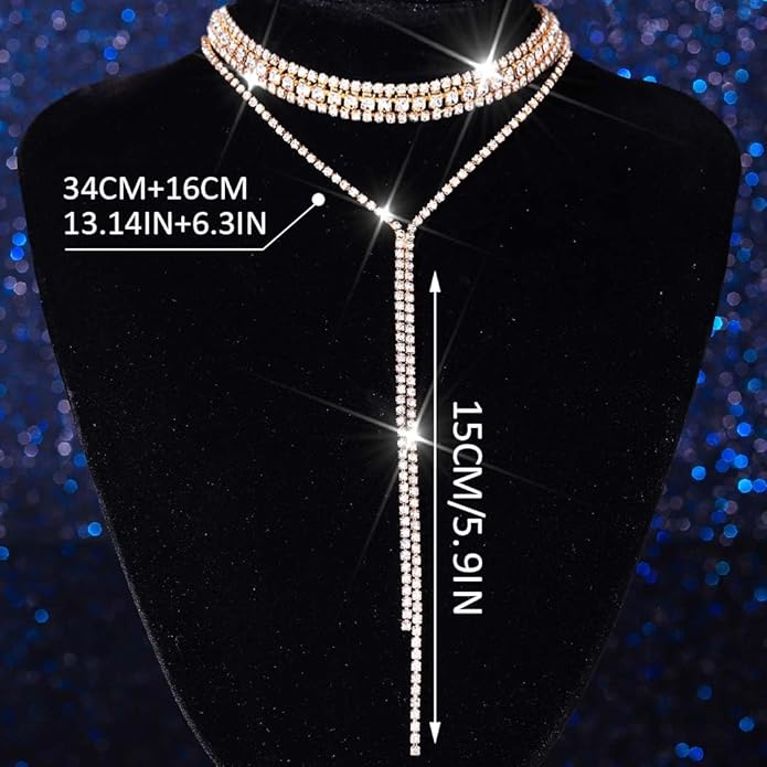 Unicra Black Rhinestone Necklace Diamond Choker Necklaces Formal Bridal Prom Fashion Costume Jewelry Necklace for Women