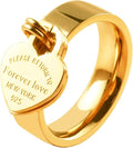 JINHUI Rings with Charms for Girlfriend, 6mm Heart Dangle Ring Graducation Gift 18k Gold Plated Ring Engraved Promise Ring Jewelry