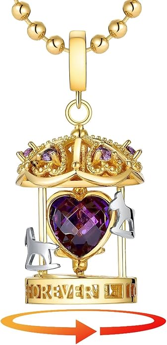 Gold Heart Pendant Necklace for Women ,14K Gold Cubic Zirconia Necklace Jewelry, Carousel Horses Pendant Necklaces Jewelry ,Valentines Gifts for Her Gifts,for Daughter Son Mom Granddaughter Grandma Christmas Birthday Presents