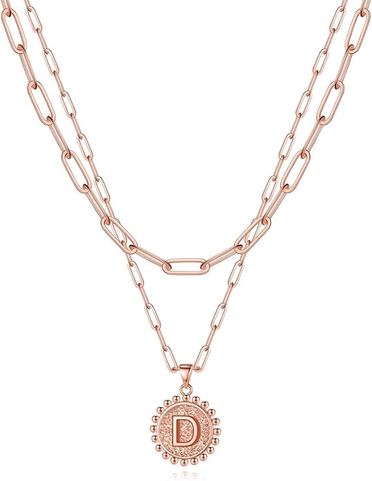 Yoosteel Valentines Gifts for Women Her - Gold Layered Initial Necklaces for Women 14K Gold Plated Dainty Layering Paperclip Link Chain Necklace Coin Initial Necklace Birthday Gifts for Teen Girls