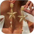 Gold Starfish Earrings for Women Trendy Dainty Starfish Statement Stud Earrings Hypoallergenic Summer Beach Ocean Coastal Jewelry