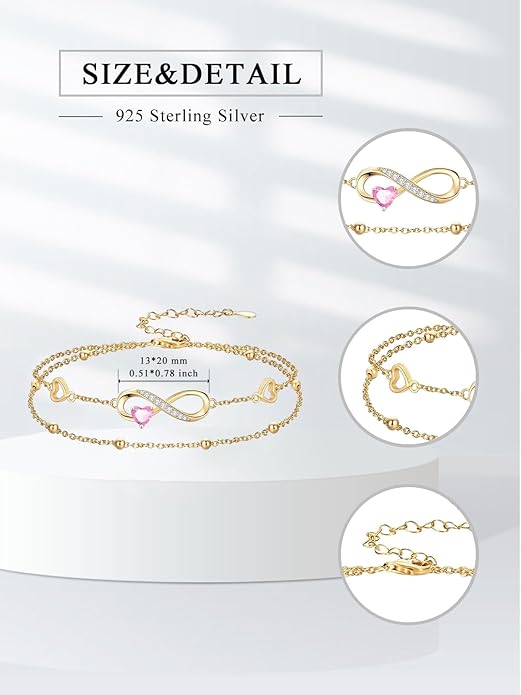 Dorunmo Infinity Heart Anklet Bracelet for Women 925 Sterling Silver Adjustable Infinity Birthstone Bracelet Friendship Jewelry Gifts for Women Birthday Christmas