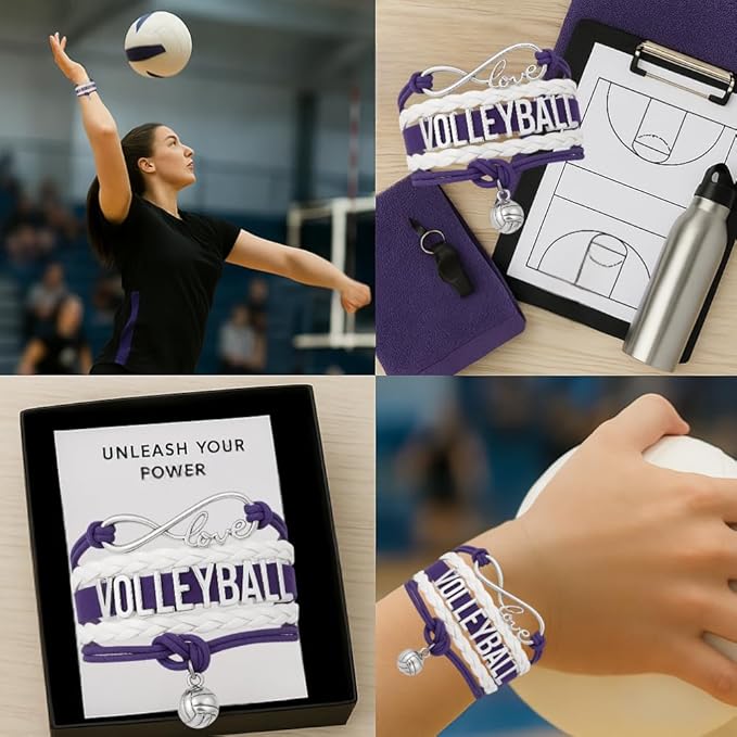 Volleyball Bracelets For Girls- Ideal Volleyball Gifts & Souvenirs. Adjustable Charm Bracelet with Moveable Letters, Infinity Symbol & Silver Volleyball Charm. Fashionable Bracelets by SportyBella.