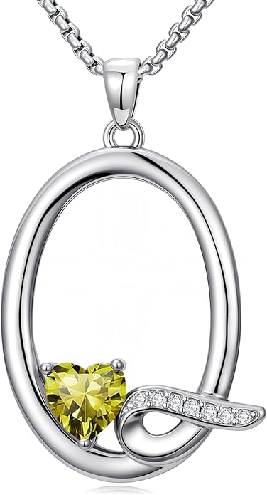 Valentines Day Gifts for Women Alphabet A to Z Initial Birthstone Pendant Necklaces for Women - 18k White Gold Plated Personalized Name Jewelry Valentine Mothers Day Birthday Gifts for Women Her Girlfriend