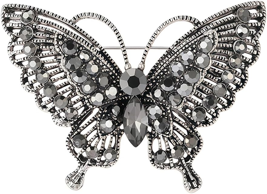 Rhinestone Butterfly Brooch for Women Sparkling Gold Silver Blue Black Crystal Big Butterfly Brooch Pin Cute Insect Pin Elegant Clothing Hat Bag Skirt Accessories Christmas Birthday Party Jewelry
