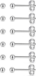 14K Gold Filled Polished Small CZ Pearl Ball Stud Earrings Set for Women Men 20G Surgical Steel Hypoallergenic Piercing Studs for Sensitive Ear, Pack of 6 Pairs