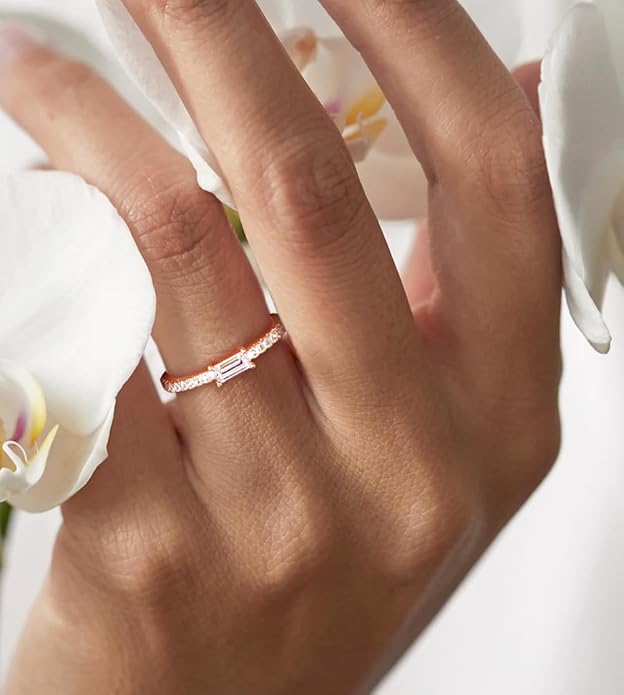 TIGRADE 1.5mm Eternity Ring Baguette Cubic Zirconia Anniversary Ring CZ Pave Wedding Band for Women Size 3-12