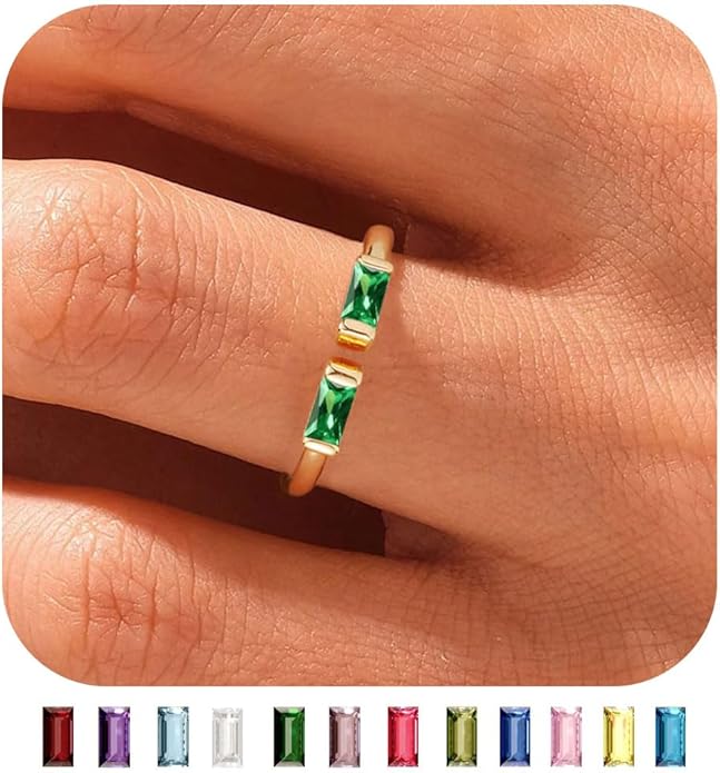 WFYOU Gold Birthstone Rings for Women - Non Tarnish Dainty 14K Gold Plated Stackable CZ Rings for Her & Couples - Personalized Jewelry Gift for Birthday