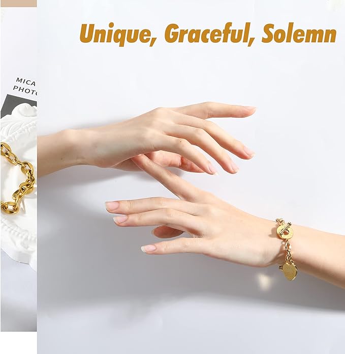 Emibele Heart Charm Bracelet for Women, Bible Verse Bracelet Stainless Steel 18K Gold Plated Bracelet Love Pendant Link Chain OT Clasp, Birthday Christmas Jewelry Gift for Mother Her