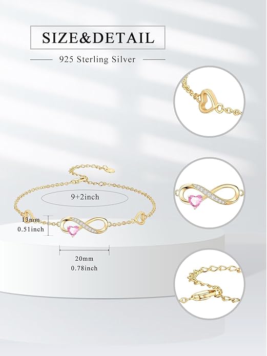 Dorunmo Infinity Heart Anklet Bracelet for Women 925 Sterling Silver Adjustable Infinity Birthstone Bracelet Friendship Jewelry Gifts for Women Birthday Christmas