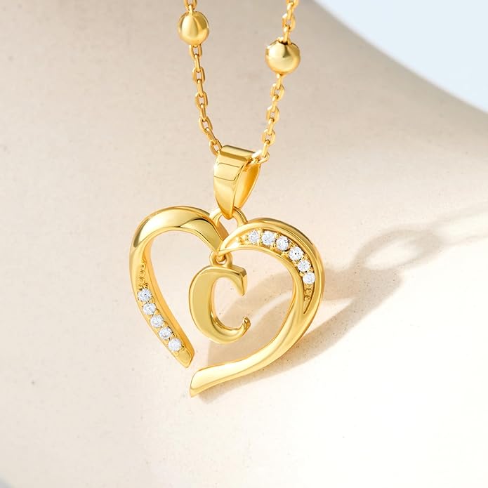 Cicy Bell Womens Heart Initial Necklace for Women 18k Gold Plated Shell Personalized Letter Pendant Necklace 17.7'' with 2'' Extender