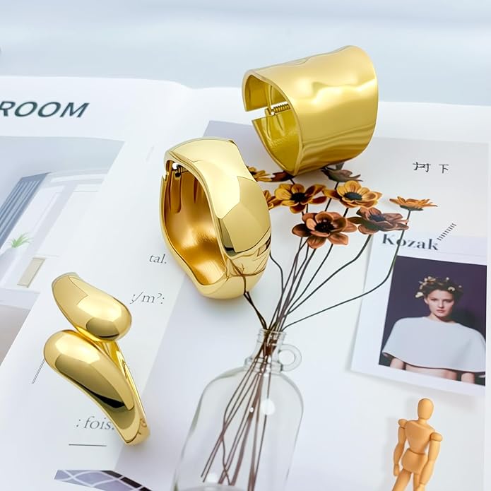 Gold Cuff Bracelets for Women Chunky Bangle Bracelets Wide Thick Twisted Hinged Bracelet Trendy Irregular Statement Opening Bracelet Minimalist Bangle Jewelry Gift