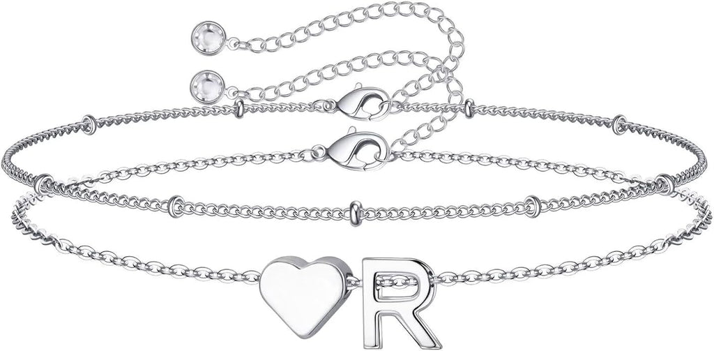 M MOOHAM Valentines Day Gifts for Kids Teen Girls -14K-Gold-Plated Heart Initial A-Z Bracelets for Women Girl Dainty Gold Bracelets Birthday Valentines Gifts for Women Her Teenage Girls Kid Teen Gift