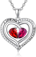 Valentine's Day Gifts for Wife 925 Sterling Silver Double Birthstone Pendant Necklaces I Love You for Always and Forever Necklace Anniversary Birthday Gifts for Wife Girlfriend Mom Her