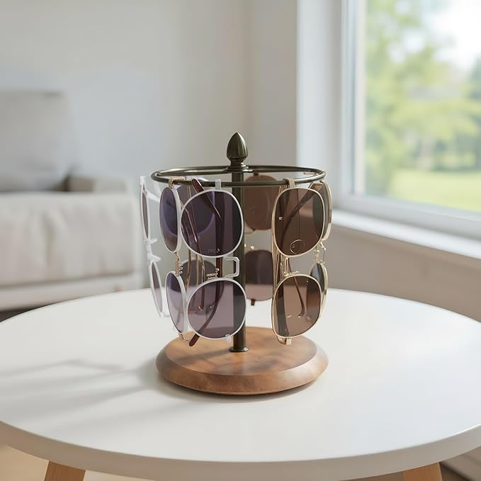 Sunglasses Organizer, Glasses Display Stand for 12 Pairs, Base Storage for Jewelry (Wood+Black)