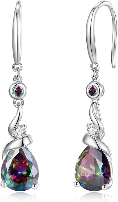 FANCIME Women Drop Earrings 925 Sterling Silver with Pear Gemstone Dangle Birthstone Earring Fine Jewelry Birthday Gifts for Women