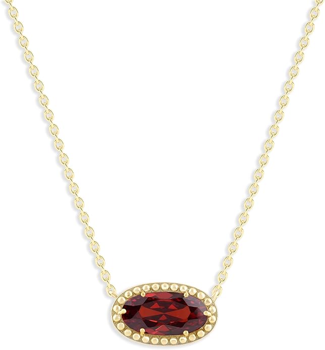 Belacqua Gemstone Necklace in 14K Gold Plated Sterling Silver, Oval Pendant Size 6 * 12mm, 15" Cable Chain with 2" Extender, Spring Ring Clasp, Dainty Birthstone Necklace for Women, Gift Box Included