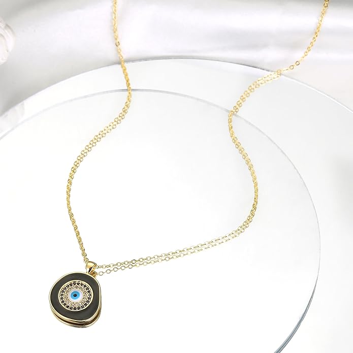 Evil Eye Necklace for Women 14K Gold Plated Delicate Necklaces Blue White CZ Diamond Pendant Necklace Cute Boho Tiny Evil Eye Lucky Protection Jewelry Gift for Women
