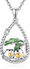 KINGWHYTE Frog Necklace 925 Sterling Silver Animal Necklace Couple Frog Pendant Necklace with Cubic Zirconia Birthday Christmas Jewelry Gifts for Women