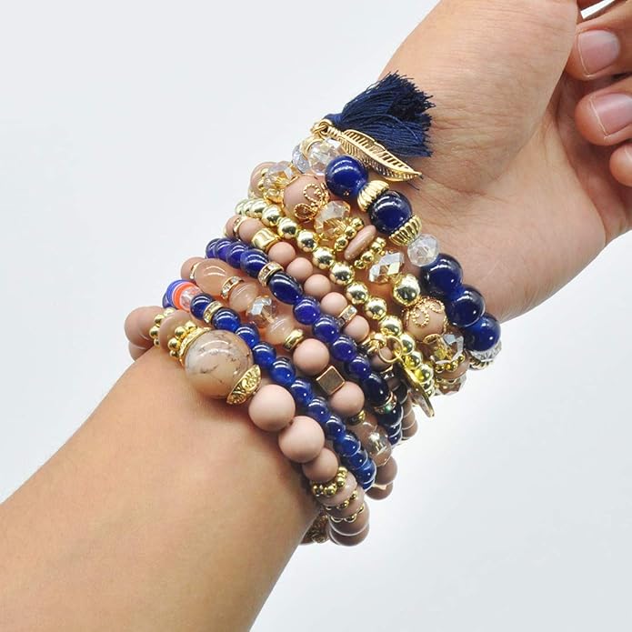 Bohemian Bracelet Sets for Women - 6 Sets Stackable Stretch Bracelets Multi-color Boho Jewelry for Women Hippie Bracelets Dainty Jewelry