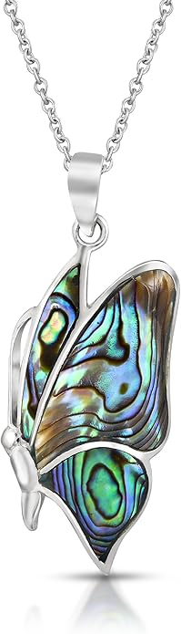 AeraVida Flying Monarch Butterfly Abalone Shell .925 Sterling Silver Necklace | Bohemian Beach Jewelry for Women | Nature-Inspired Fashion Accessory