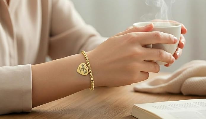 Beaded Gold Bracelet for Women Stretch Handmade Ball Charm Gifts for Women Dainty Don't Let The Hard Days Win Jewelry Charm Gifts for Her