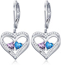 Valentines Day Gifts for Women, Heart Leverback Earrings Double Birthstone Dangle Earrings for Women, Love Jewelry for Her, Anniversary Birthday Gift for Mom Wife Girlfriend