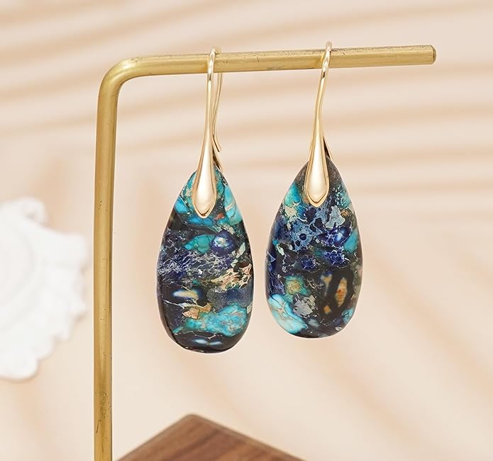 Natural Stone Earrings Waterdrop Stone Dangle Earrings for Women