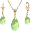 EVEVIC Austrian Crystals Teardrop Pendant Necklace Earrings for Women 14K Gold Plated Hypoallergenic Leverback Drop Dangle Earrings Jewelry Set