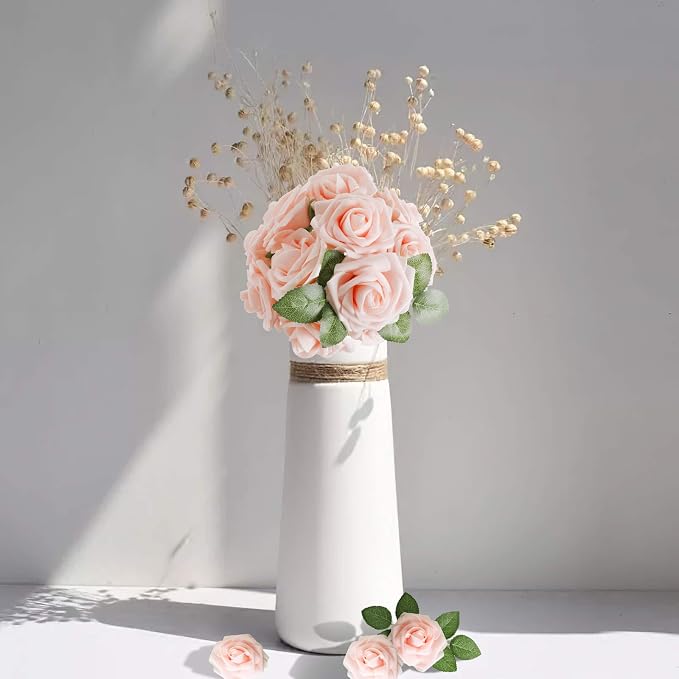 AmyHomie Blush Pink Rose 25pcs Real Looking Artificial Flowers w/Stem | Bouquet - Image 4